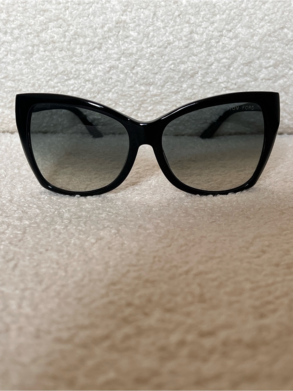 Tom Ford Glossy Black Cat-Eye Sunglasses with Gradient Lenses- Carli